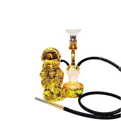 Harz 38CM Wasserpfeife Design Gold Weiß Aluminium 1 Schlauch Shisha mit LED-Licht