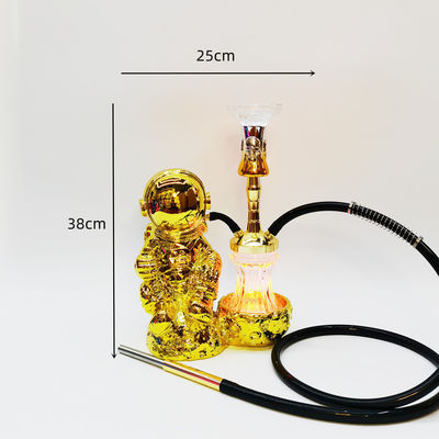 Harz 38CM Wasserpfeife Design Gold Weiß Aluminium 1 Schlauch Shisha mit LED-Licht