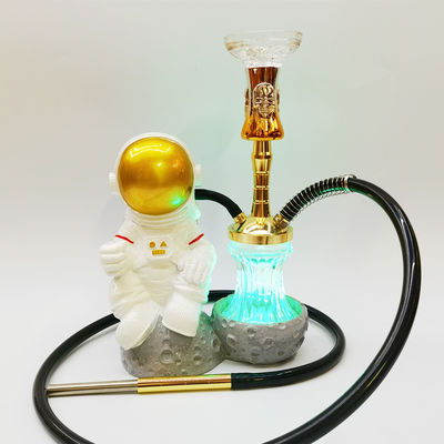 Harz 38CM Wasserpfeife Design Gold Weiß Aluminium 1 Schlauch Shisha mit LED-Licht