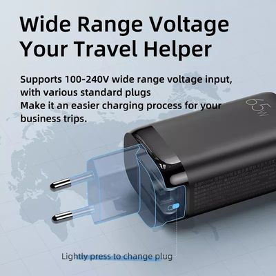 65 Watt USB Typ C GAN Wandladegerät EU Stecker zum schnellen Aufladen von Laptops und Handys
