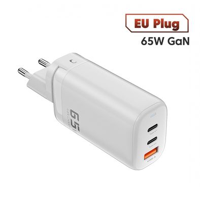 65 Watt GaN 3-Ports USB-Reiseadapter für das Hochgeschwindigkeitsladen mehrerer Geräte