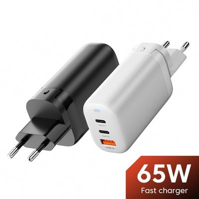 65 Watt GaN 3-Ports USB-Reiseadapter für das Hochgeschwindigkeitsladen mehrerer Geräte
