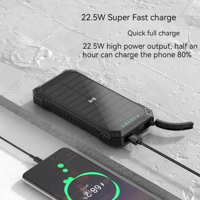 Außenstrombank für iPhone 15 15W Wireless Ausgang 22,5W Solarladung und 3A Ausgang