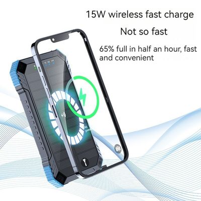 Außenstrombank für iPhone 15 15W Wireless Ausgang 22,5W Solarladung und 3A Ausgang
