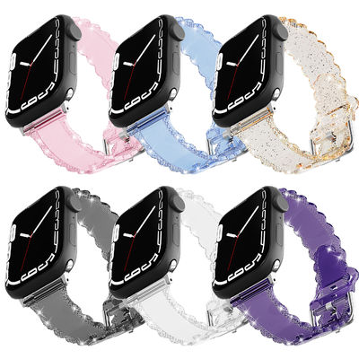 Populärer Luxus-Stil für Apple Watch 45mm Clear Glitter Lace Diamond Ersatzband