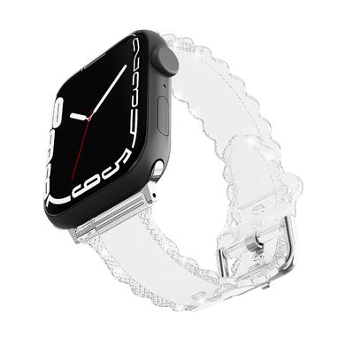 Populärer Luxus-Stil für Apple Watch 45mm Clear Glitter Lace Diamond Ersatzband