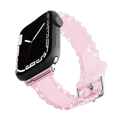 Populärer Luxus-Stil für Apple Watch 45mm Clear Glitter Lace Diamond Ersatzband