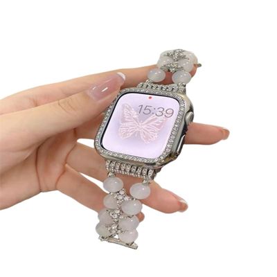 Schmuck Armband Perlen Frauen Uhrenband für iWatch 8 Serie 38mm 40mm Smart Watch Band